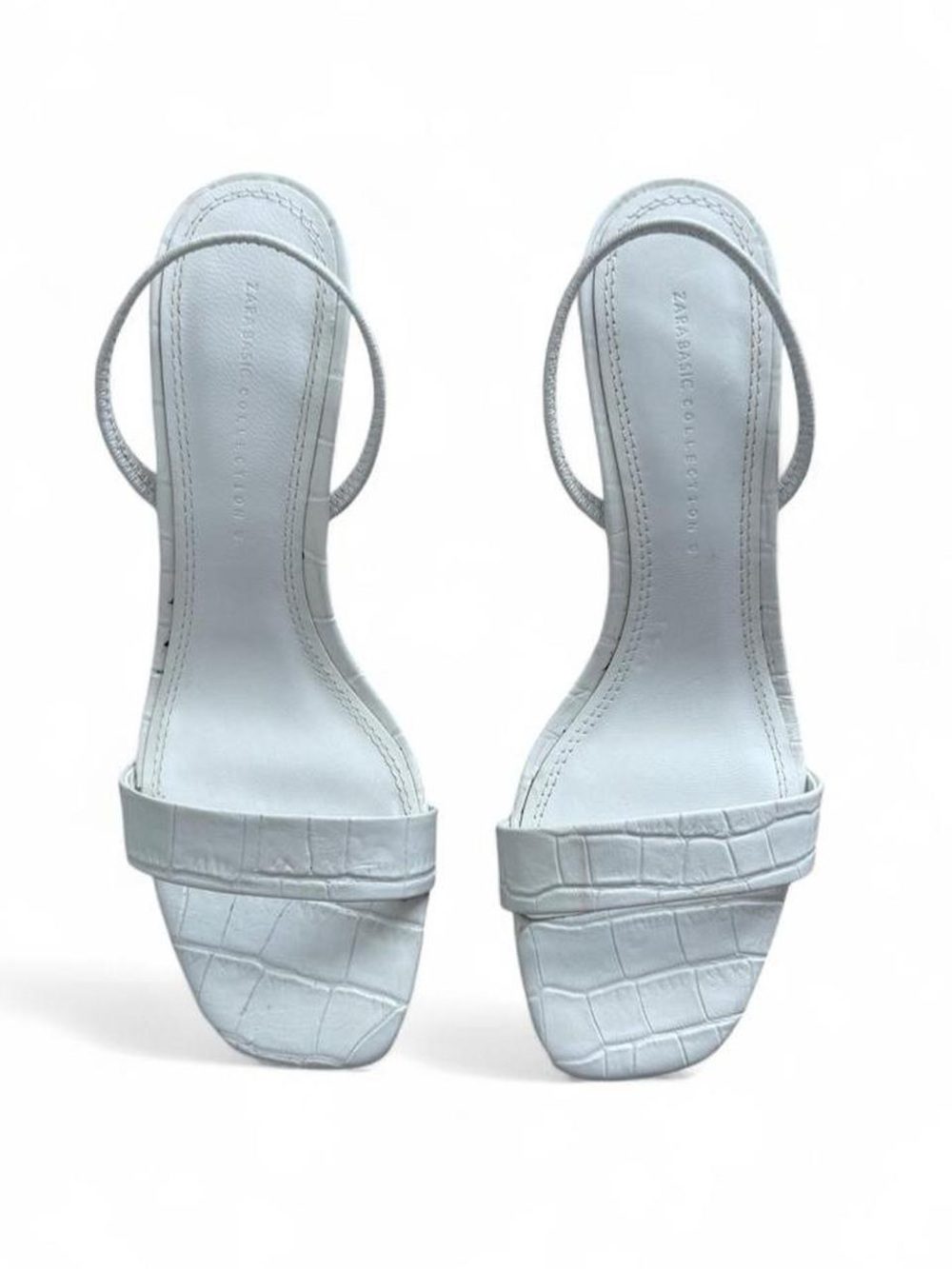 Zara White Croc-Embossed Slingback Kitten Heels